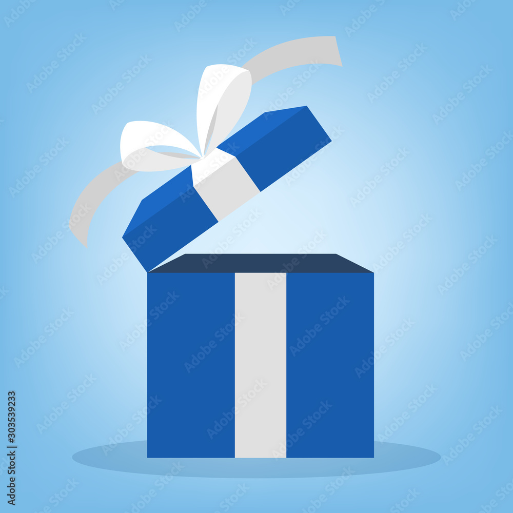 Obraz na plátně Vector illustration of blue gift box with white ribbon