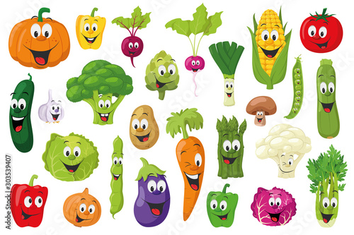 Vegetables Characters Collection: Set of 26 different vegetables in cartoon style Vector illustration