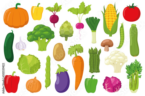 Fototapeta Naklejka Na Ścianę i Meble -  Vegetables Collection: Set of 26 different vegetables in cartoon style Vector illustration
