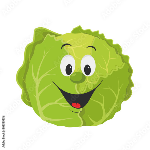 Vegetables Characters Collection: Vector illustration of a funny and smiling lettuce in cartoon style.