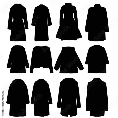 vector, on a white background, women’s clothing, coat silhouette, set