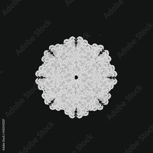 ROSACE DECORATION ORNEMENT MOTIF BLANC FOND NOIR