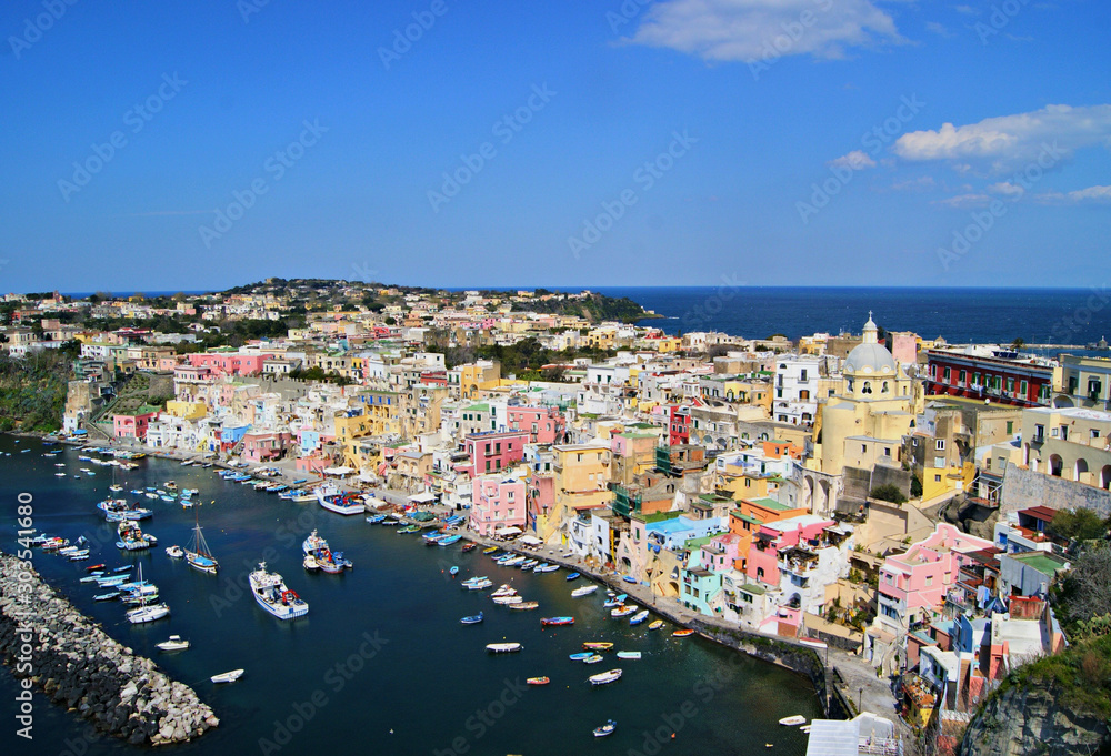 Colorful buildings at the island of Procida, Italy