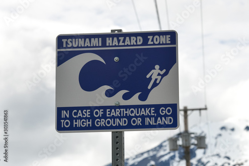 Tsunami warning sign in Alaska