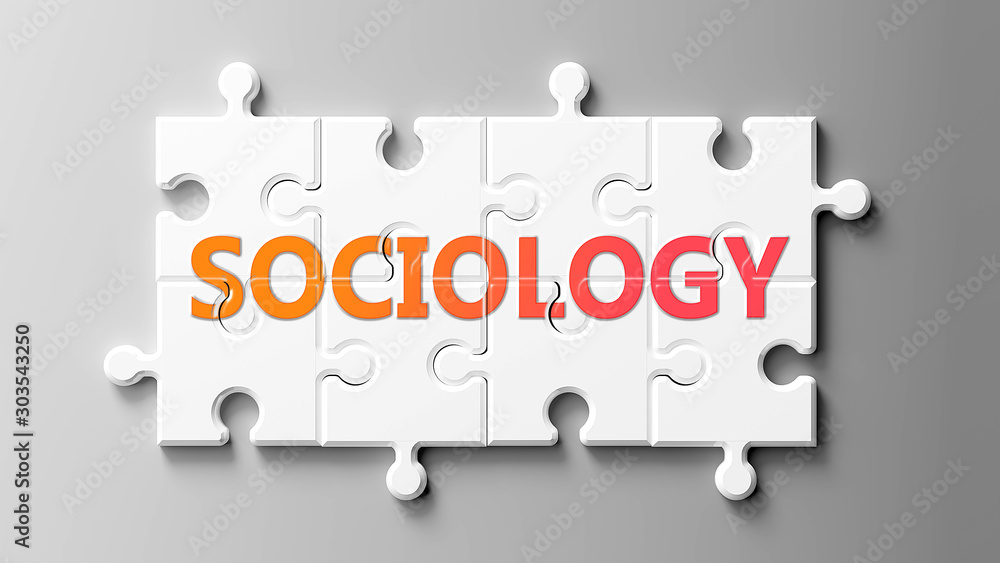 Αυτοκόλλητο Sociology complex like a puzzle - pictured as word Sociology on a puzzle pieces