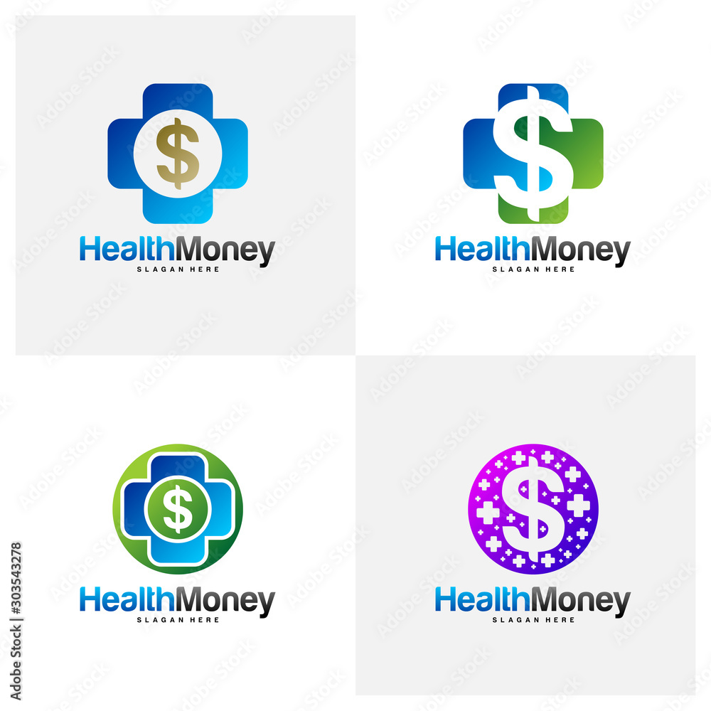 Set of Health Money Logo Design Concept Vector. Money Health Logo Template. Icon Symbol. Illustration Set of Health Money Logo Design Concept Vector. Money Health Logo Template. Icon Symbol. Illustration
