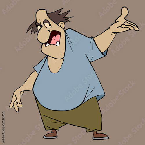 cartoon angry man waved his hand in displeasure