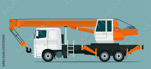 Truck crane isolated. Vector flat style illustration.