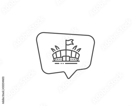 Sports stadium line icon. Chat bubble design. Arena with flag sign. Sport complex symbol. Outline concept. Thin line arena icon. Vector