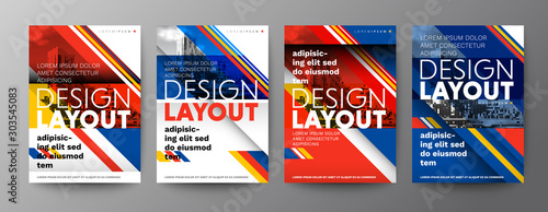 Set of Creative Graphic Design layout. Typography on diagonal grid with red and blue background for Poster, Brochure, Flyer, leaflet, Annual report, Book cover, banner. Template in A4 size.
