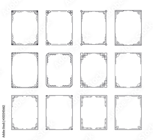 Vintage decorative frame set. Retro art deco geometric ornamental frames, vector rectangle ornate borders. Aantique wedding ornaments and frames