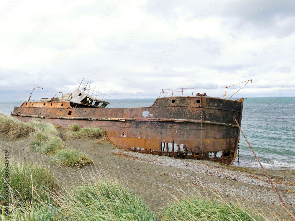 Shipwreck on the shore; Santa Cruz province, Argentina