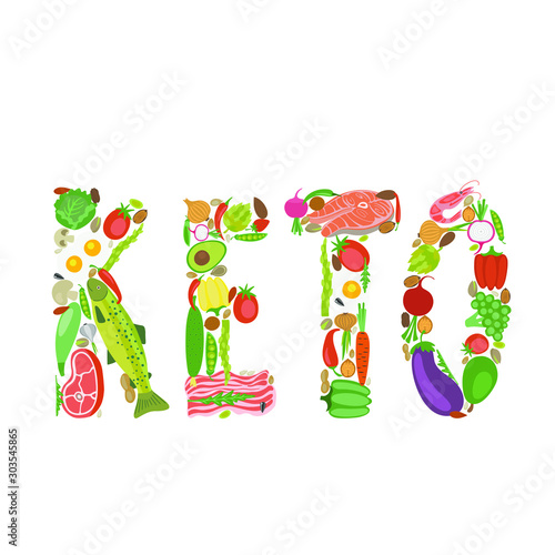 Keto inscription. Keto diet . Ketogenic diet banner. Low carb dieting. Paleo nutrition, meal protein and fat.