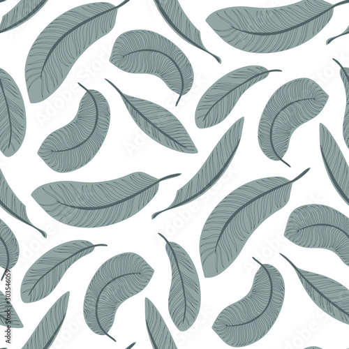 Feather seamless pattern on white background. Vintage card for fabric design. Feather seamless pattern.
