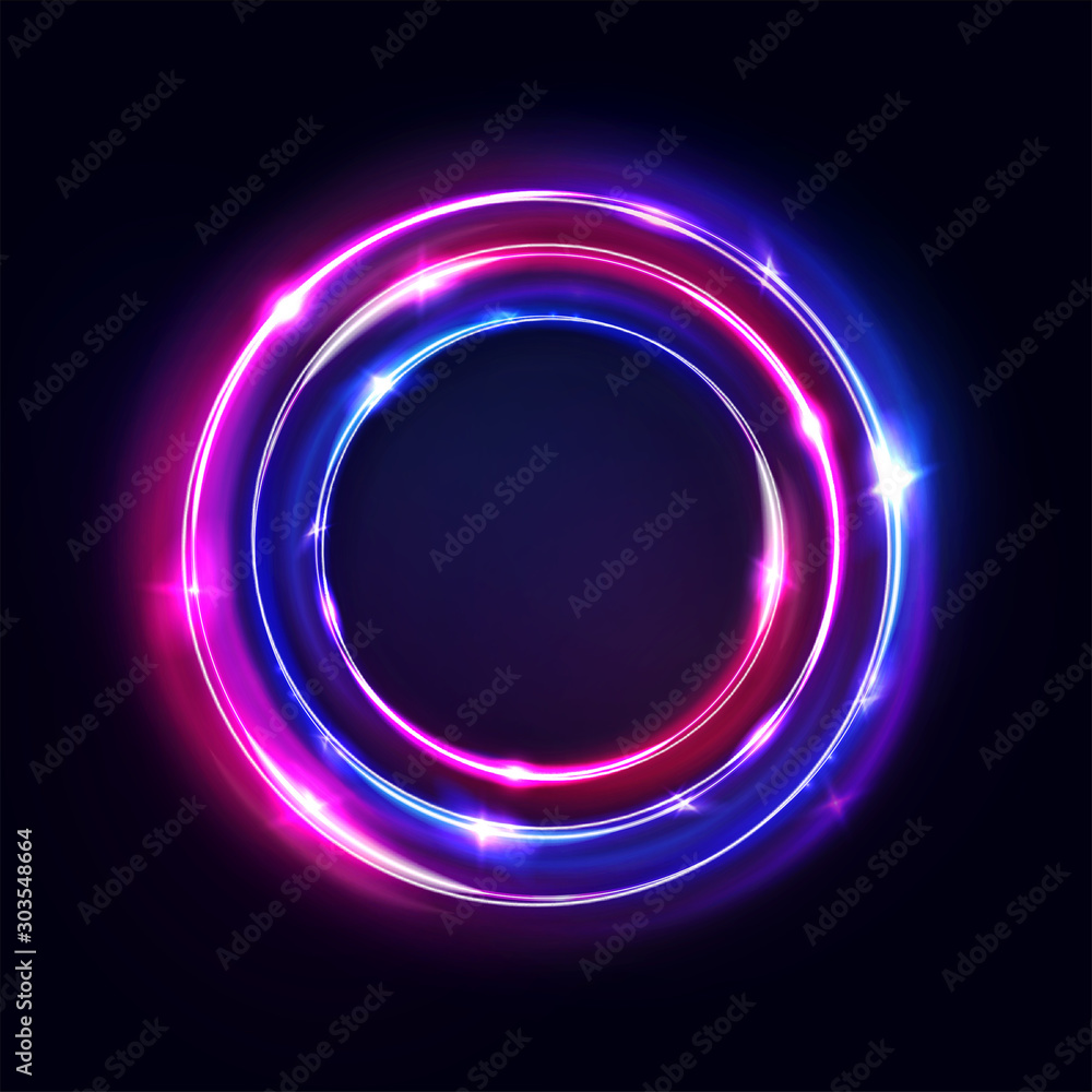 Stockvector Circle abstract background, glow neon lights, round portal.  Vector. Pink blue and purple glowing rings.Circular light frame,  ultraviolet. | Adobe Stock