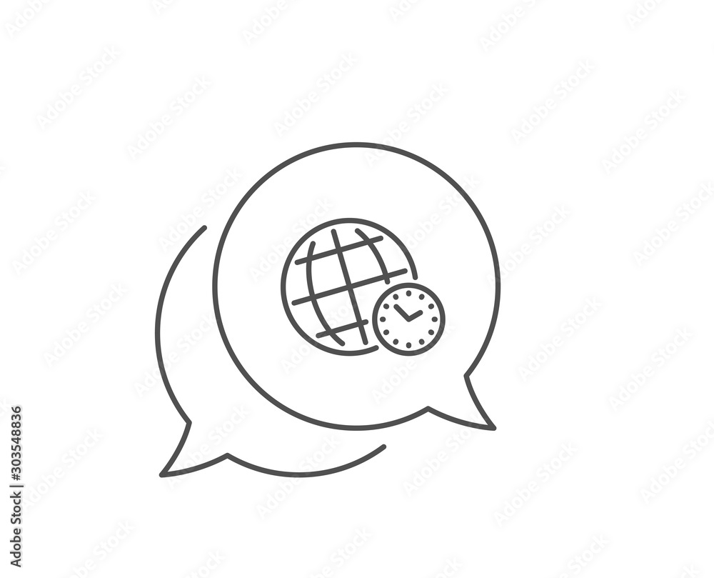 Time zone line icon. Chat bubble design. World clock sign. Watch symbol. Outline concept. Thin line time zone icon. Vector Time zone line icon. Chat bubble design. World clock sign. Watch symbol. Outline concept. Thin line time zone icon. Vector