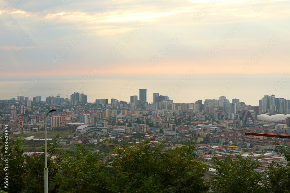 Batumi City on the Coast of Black Sea at Sunset Seen from the Viewing Platform on Anuria Mountain, Batumi, Georgia