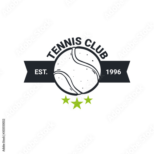 Tennis club or championship logo or emblem. Vector Illustration.