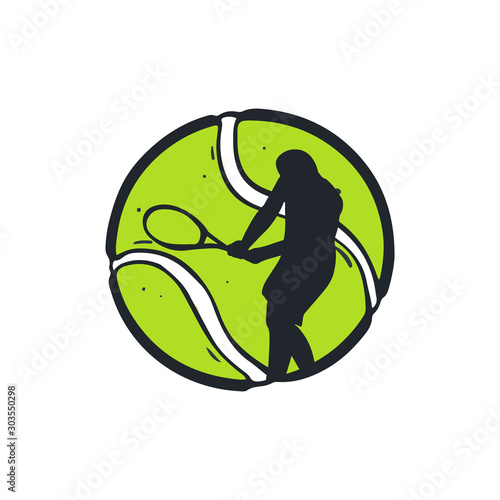 Tennis ball with player inside. Vector illustration.