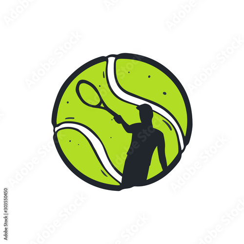 Tennis ball with player inside. Vector illustration.