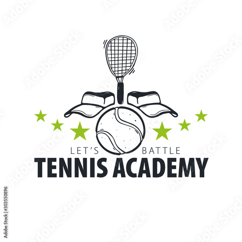 Tennis club or championship logo or emblem. Vector Illustration.