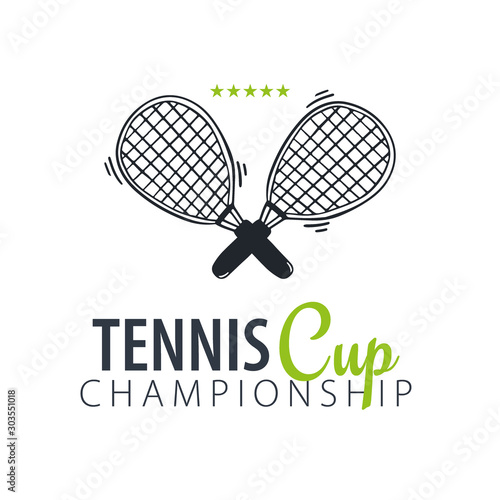 Tennis club or championship logo or emblem. Vector Illustration.