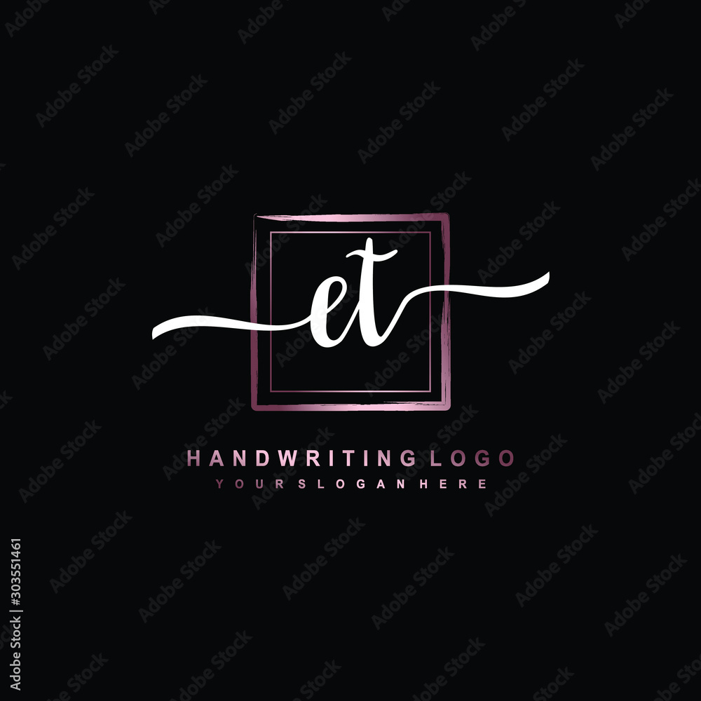 ET Initial handwriting logo design with brush box lines dark pink color gradation. handwritten logo for fashion, team, wedding, luxury logo. ET Initial handwriting logo design with brush box lines dark pink color gradation. handwritten logo for fashion, team, wedding, luxury logo.