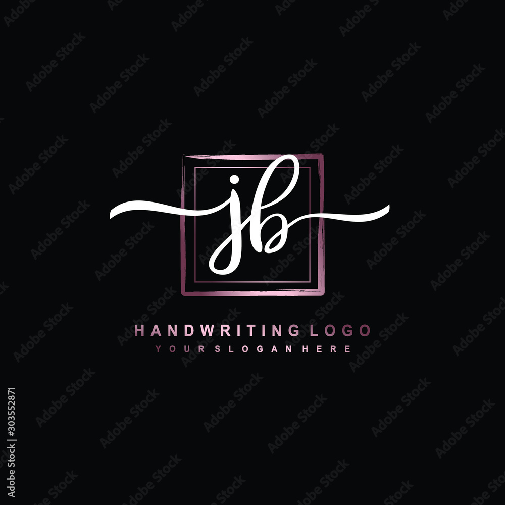 JB Initial handwriting logo design with brush box lines dark pink color ...