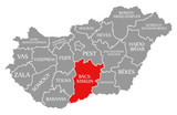 Bacs-Kiskun red highlighted in map of Hungary