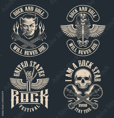 Set of vintage rock and roll emblems