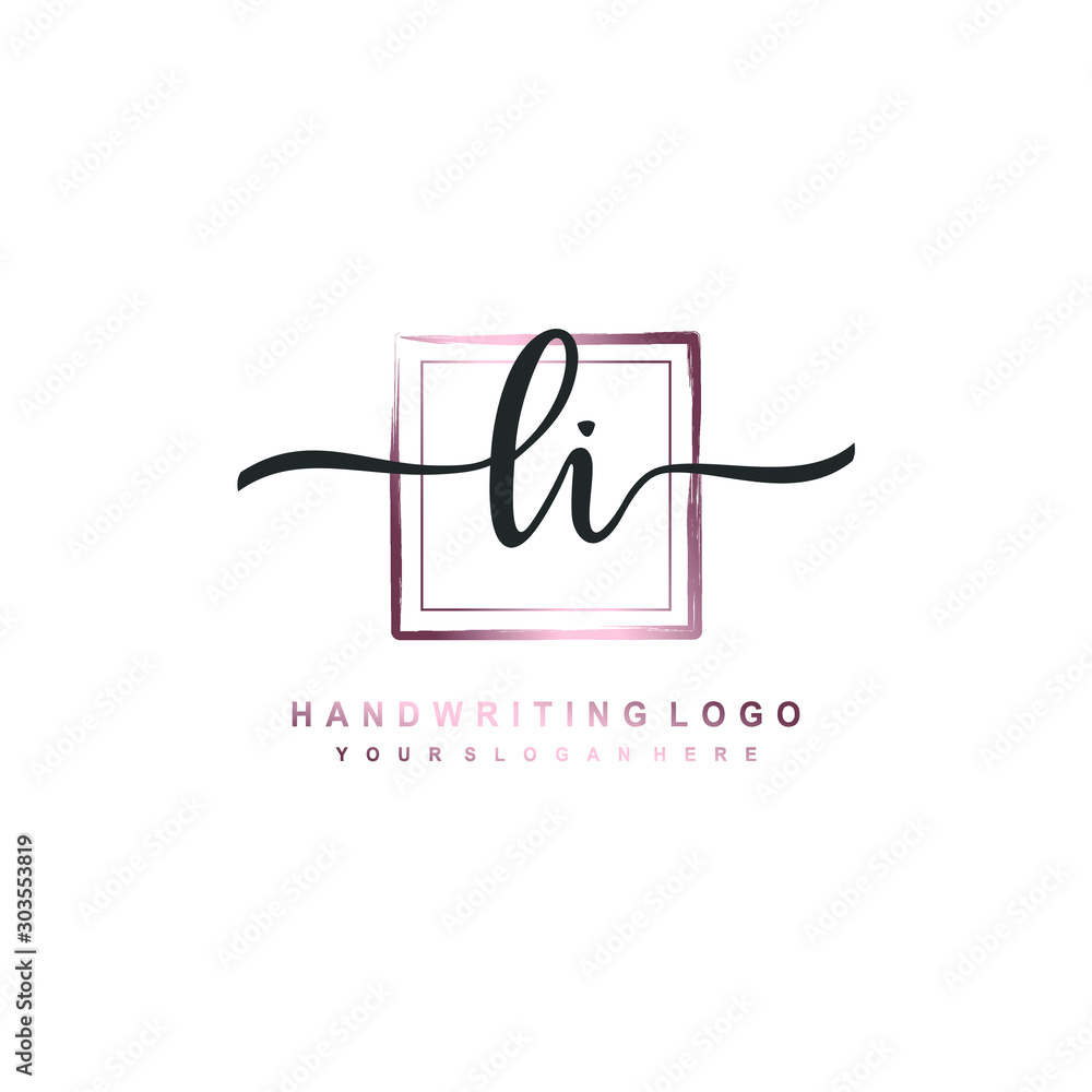 LI Initial handwriting logo design with brush box lines dark pink color gradation. handwritten logo for fashion, team, wedding, luxury logo. LI Initial handwriting logo design with brush box lines dark pink color gradation. handwritten logo for fashion, team, wedding, luxury logo.