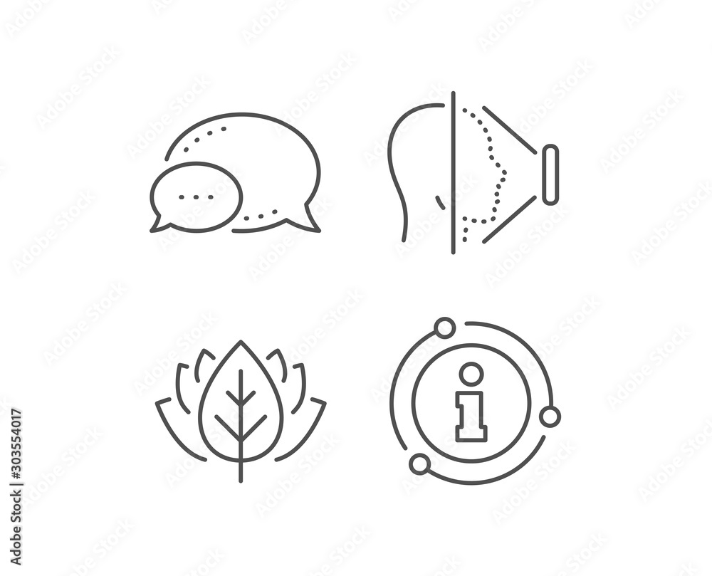 Face scanning line icon. Chat bubble, info sign elements. Phone Face id sign. Head recognition symbol. Linear face id outline icon. Information bubble. Vector Face scanning line icon. Chat bubble, info sign elements. Phone Face id sign. Head recognition symbol. Linear face id outline icon. Information bubble. Vector