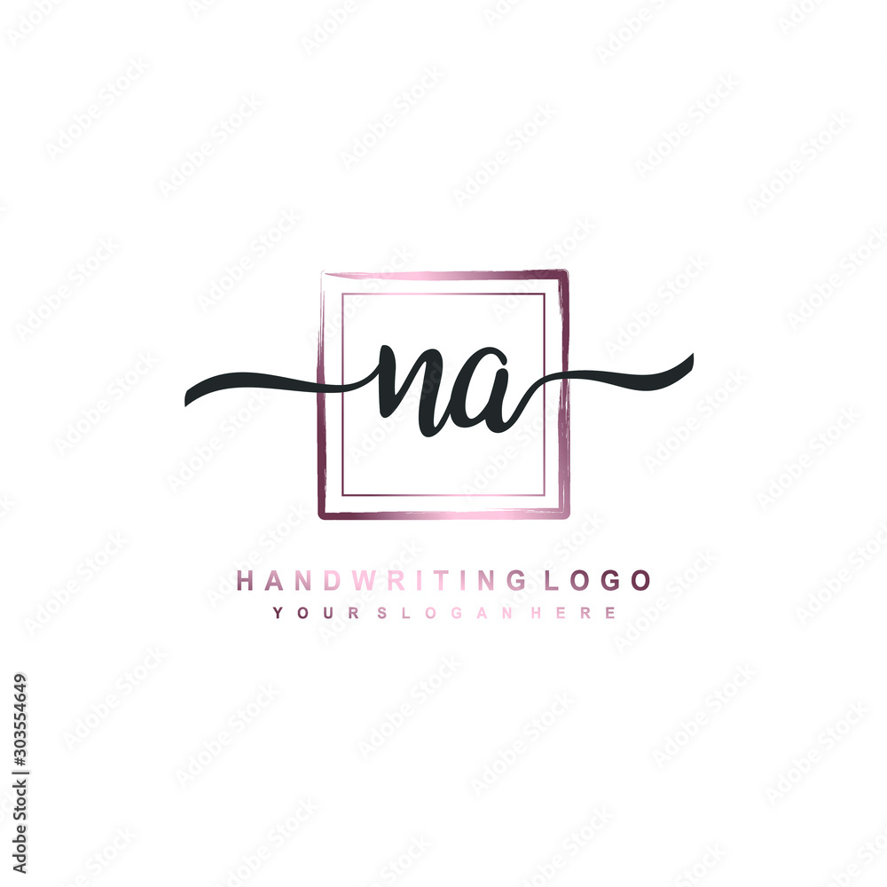 NA Initial handwriting logo design with brush box lines dark pink color gradation. handwritten logo for fashion, team, wedding, luxury logo. NA Initial handwriting logo design with brush box lines dark pink color gradation. handwritten logo for fashion, team, wedding, luxury logo.