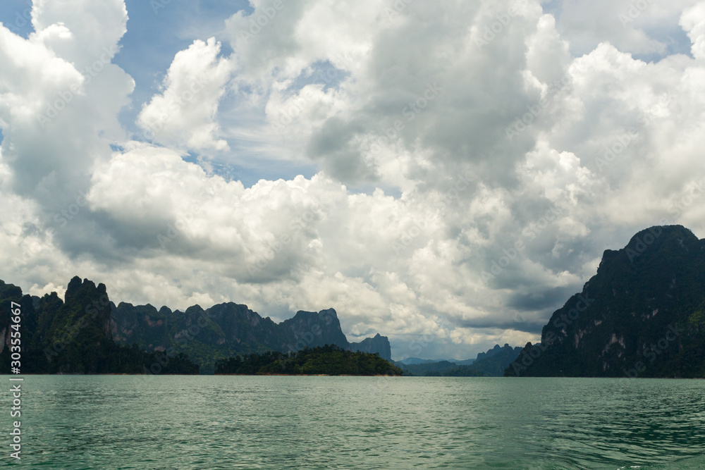 Karst mountains of lake Cheo Lan in Thailand Karst mountains of lake Cheo Lan in Thailand