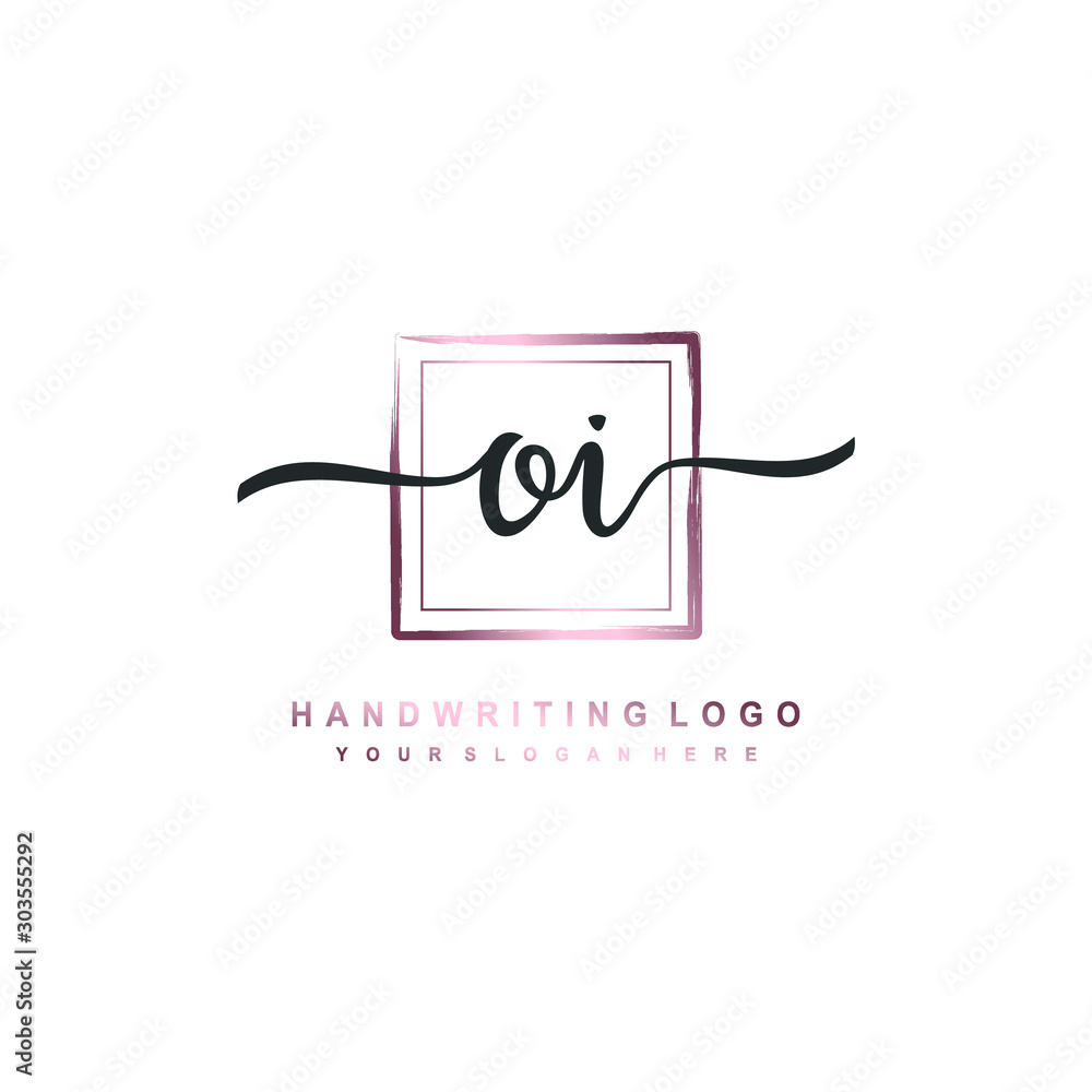 OI Initial handwriting logo design with brush box lines dark pink color gradation. handwritten logo for fashion, team, wedding, luxury logo. OI Initial handwriting logo design with brush box lines dark pink color gradation. handwritten logo for fashion, team, wedding, luxury logo.