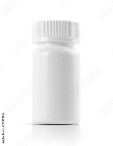 white plastic bottle for medicine or supplement product design mock-up