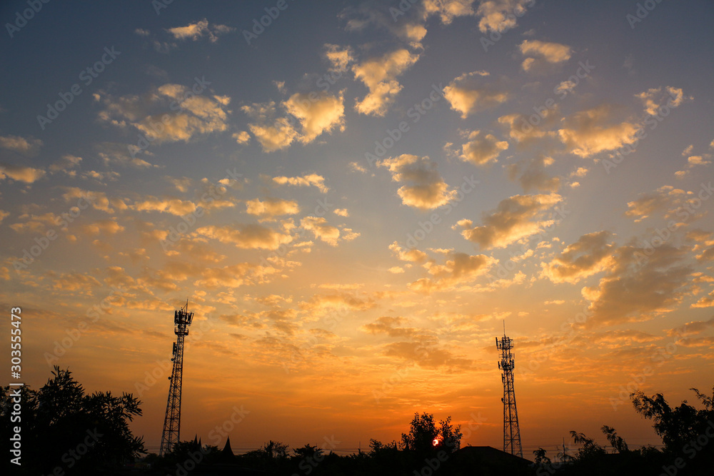 electrical tower at sunset electrical tower at sunset