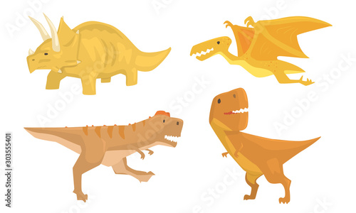 Cute Animated Dinosaurus Of Different Types Vector Illustration Set Cartoon Character photo