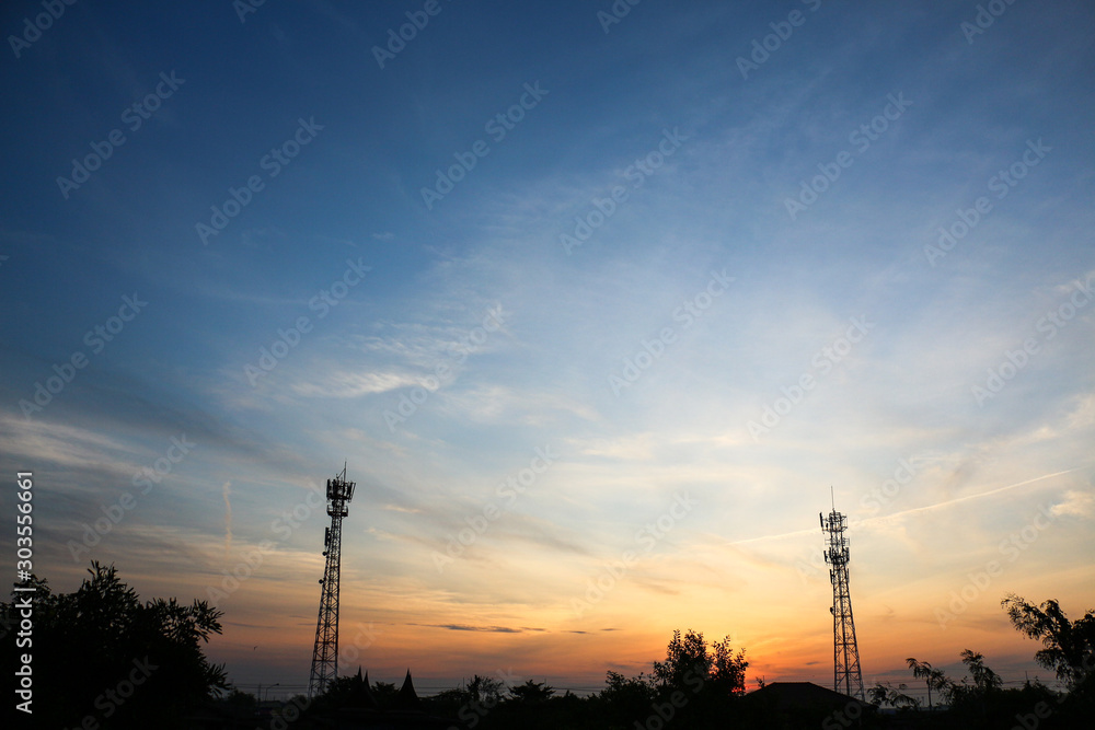 electrical tower at sunset electrical tower at sunset