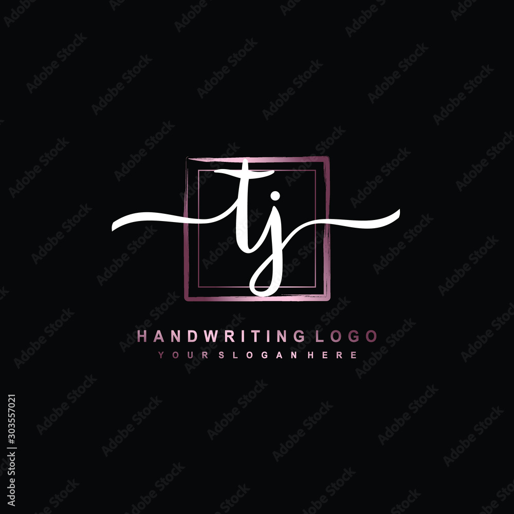TJ Initial handwriting logo design with brush box lines dark pink color gradation. handwritten logo for fashion, team, wedding, luxury logo. TJ Initial handwriting logo design with brush box lines dark pink color gradation. handwritten logo for fashion, team, wedding, luxury logo.