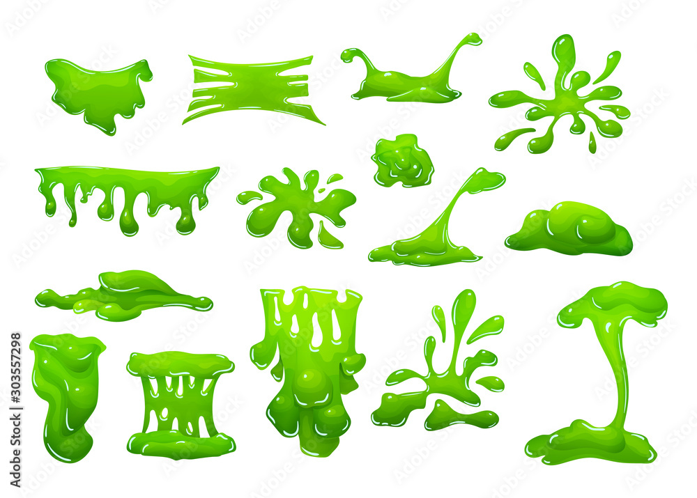 Radioactive Splat Realistic green slime in the shape of dripping blob splashes smudges ...
