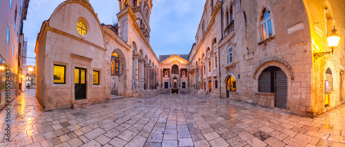 Panoramic view of Peristyle, central square within Diocletian Palace in Old Town of Split, the second largest city of Croatia in the morning