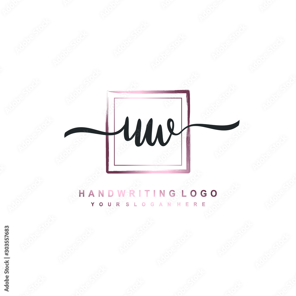 UW Initial handwriting logo design with brush box lines dark pink color gradation. handwritten logo for fashion, team, wedding, luxury logo. UW Initial handwriting logo design with brush box lines dark pink color gradation. handwritten logo for fashion, team, wedding, luxury logo.