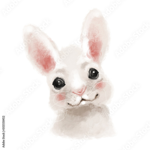 Cute hand drawn bunny, rabbit, woodland watercolor animal portrait © creationsofanna