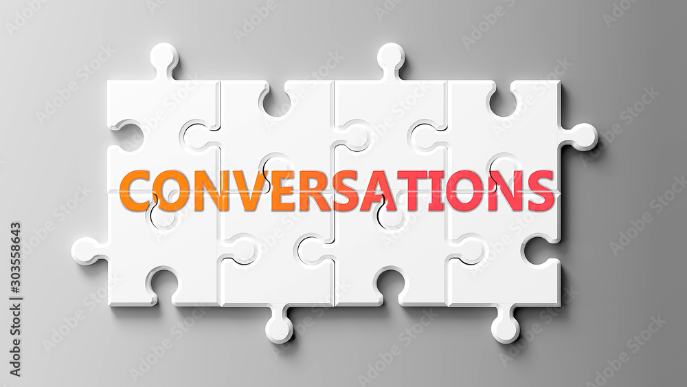Fotografie Conversations complex like a puzzle - pictured as word Conversations on a puzzle