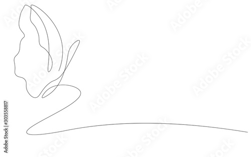 Butterfly background one line drawing, vector illustration