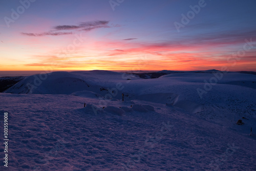 View from the Snezka, highest mountain of the Czech Republic at evening