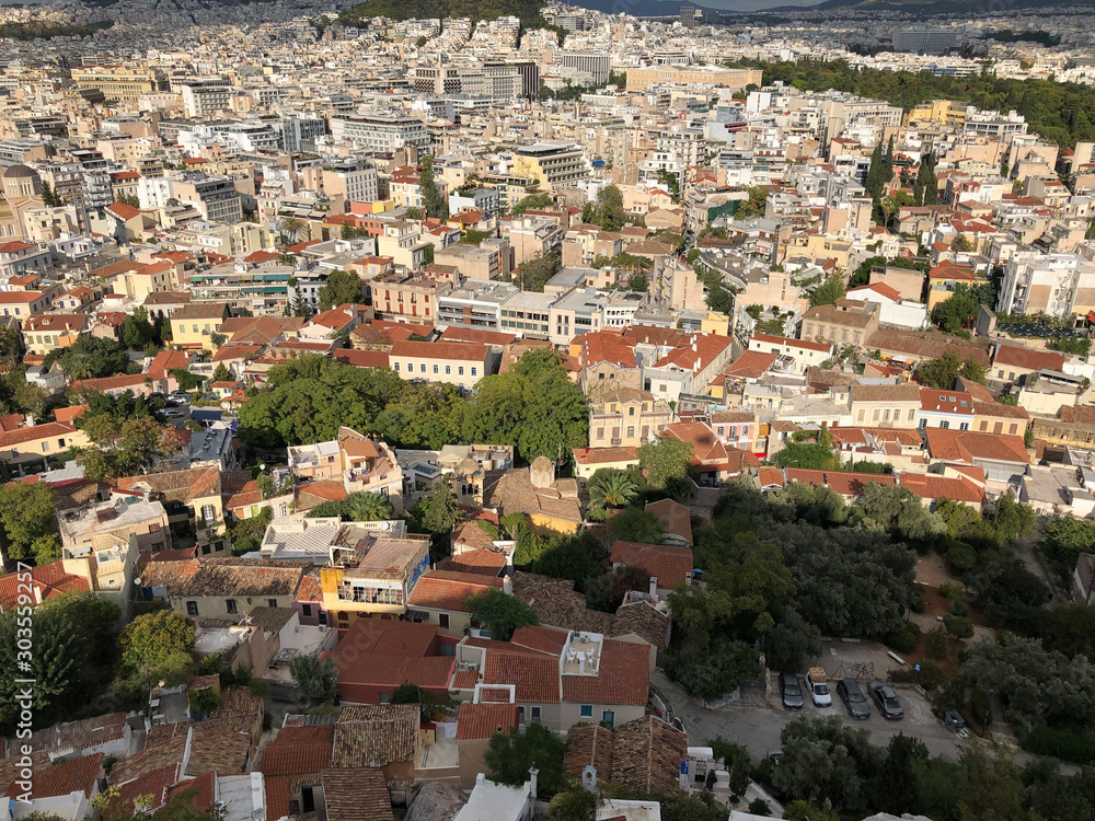 Panorama of Athens with a mountain on a background