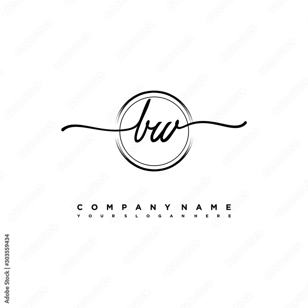BW Initial handwriting logo design with brush circle lines black color ...