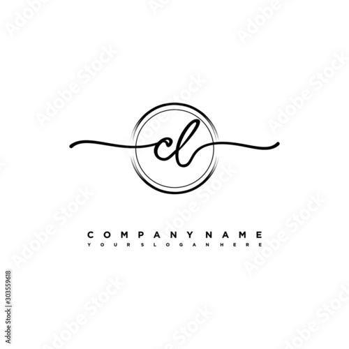 CL Initial handwriting logo design with brush circle lines black color. handwritten logo for fashion, team, wedding, luxury logo.
